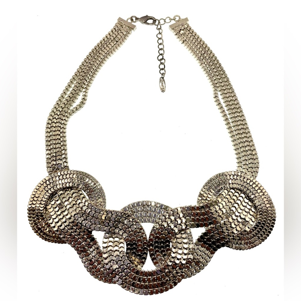 3 for $30 VCLM Signed Silver Tone Multi Chain Statement Necklace Adjustable - Picture 5 of 5